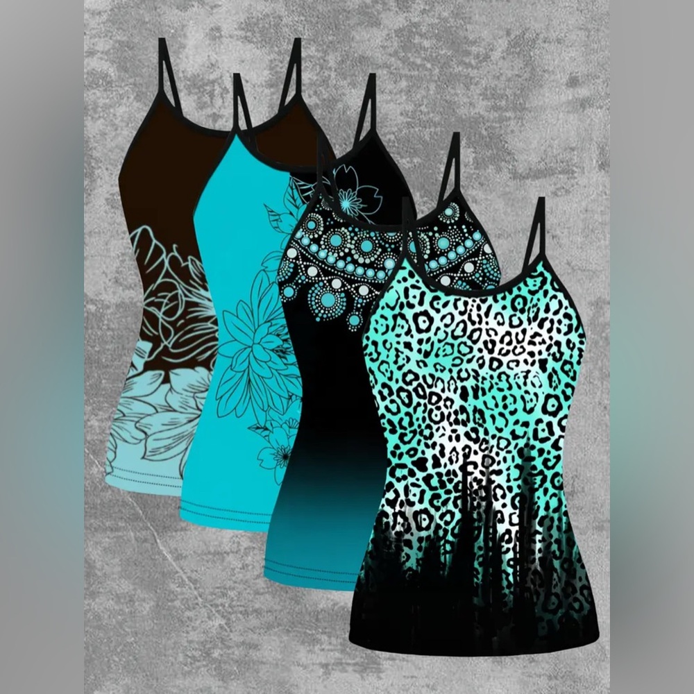 Women’s Teal Ombre & Leopard Print Camisole Tank Top